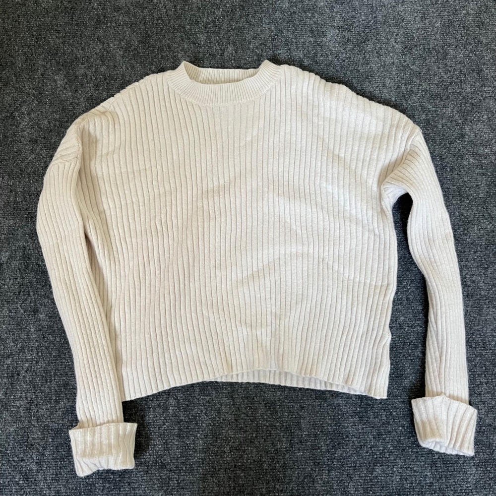 Sincerely Jules Ribbed Knit Crew Neck Sweater Cream White  Medium